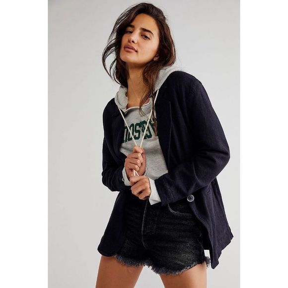 Free People We The Free Black Beckett Boyfriend Blazer NWT Size Large